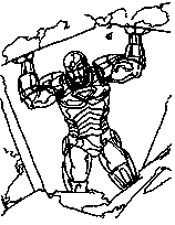 coloriage iron man supporte un mur